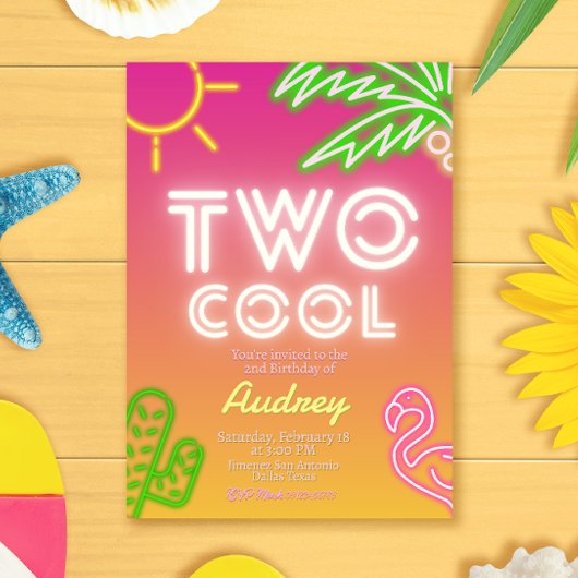 Twee Cool Tropical Pink Neon Pool Party Kaart