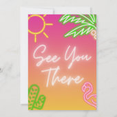 Twee Cool Tropical Pink Neon Pool Party Kaart (Achterkant)