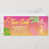 Twee Cool Tropisch Roze Neon Zwembadfeest Ticket Kaart (Voorkant)