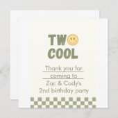 Twee Cool Twin Verjaardagsuitnodiging – Bewerkbaar Bedankkaart (Voorkant / Achterkant)