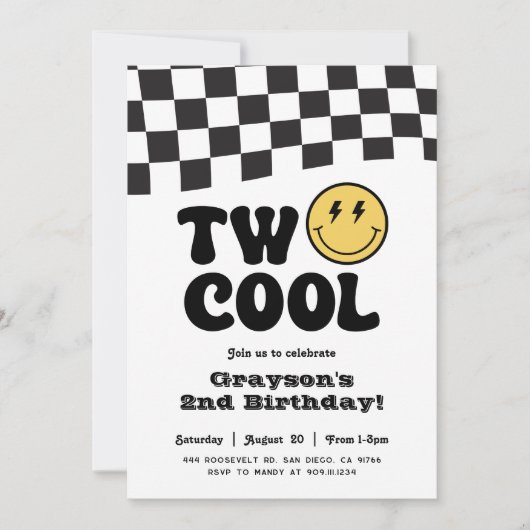 Twee Cool Verjaardag Smile Face Feest Uitnodiging (Voorkant)