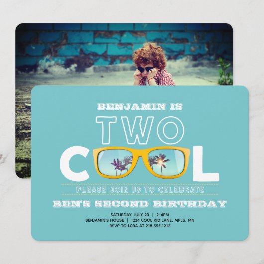 Twee Cool Verjaardags Foto Uitnodiging (Voorkant / Achterkant)