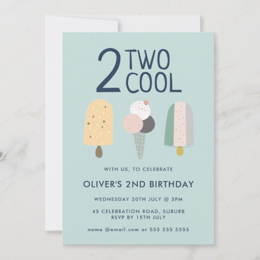 Twee Cool Verjaardagsuitnodiging Tweede Verjaardag Kaart (Voorkant)