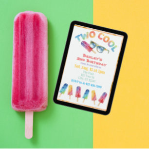 TWEE Cool, Waterverf Popsicle 2de Verjaardag Kaart