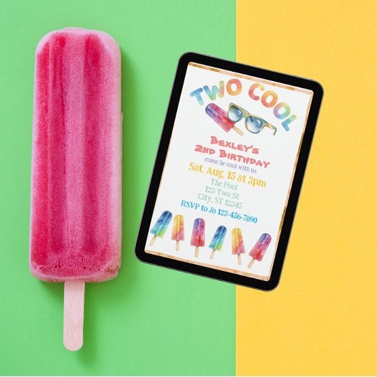 TWEE Cool, Waterverf Popsicle 2de Verjaardag Kaart