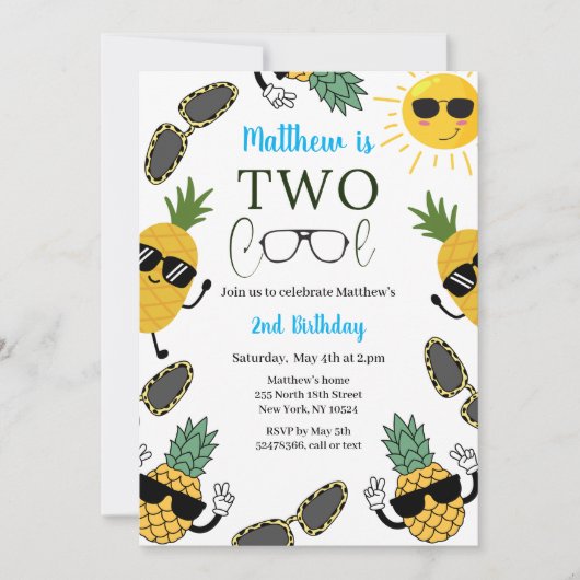 Twee Cool Zonnebril jongen 2e verjaardag uitnodigi Kaart (Voorkant)