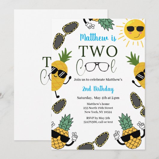 Twee Cool Zonnebril jongen 2e verjaardag uitnodigi Kaart (Voorkant / Achterkant)
