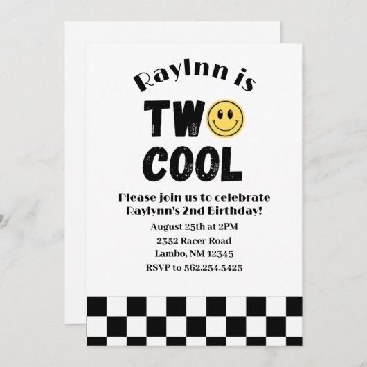 Twee coole 2e verjaardag Retro Smile Checkerboard Kaart (Voorkant / Achterkant)