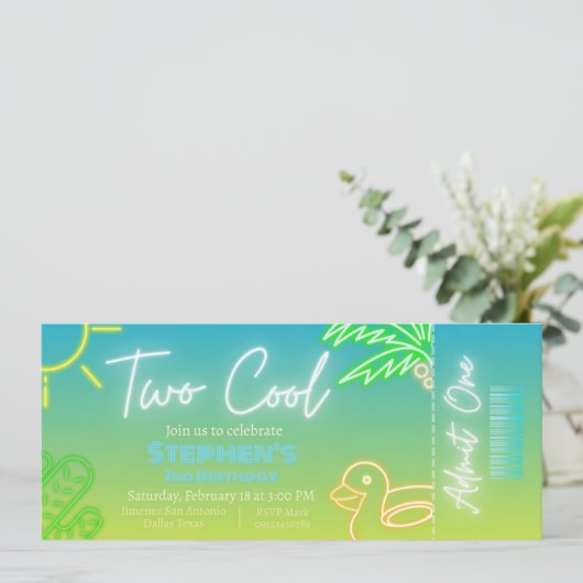 Twee coole 2e verjaardag ticket uitnodiging (Staand voorkant)