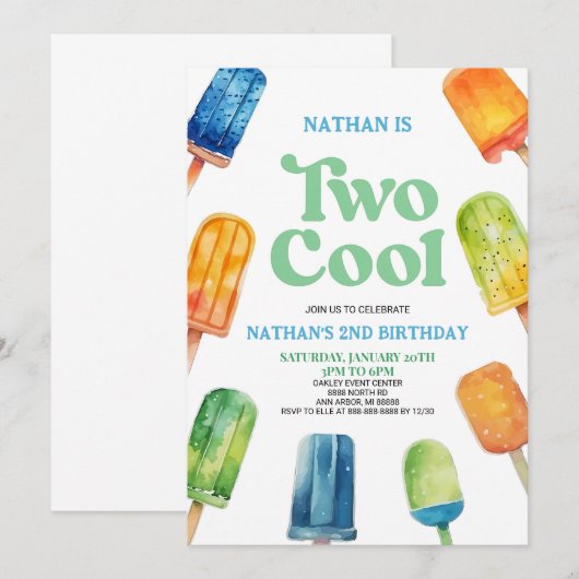 Twee coole 2e verjaardag uitnodigingsretro kaart (Voorkant / Achterkant)