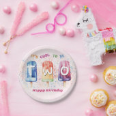 Twee coole roze popsicle 2e verjaardagsfeestje papieren bordje (Feest)