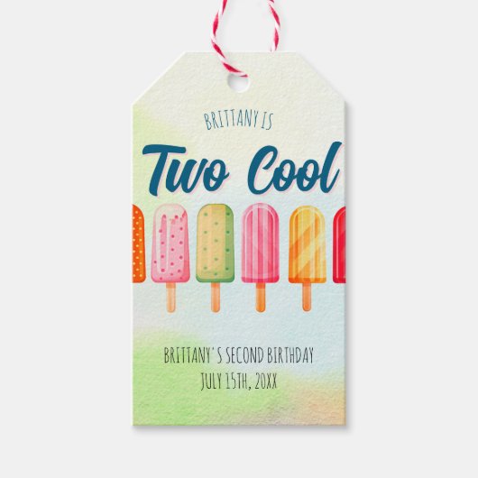 Twee coole Schattigee Popsicles Tweede Verjaardag Cadeaulabel (Voorkant)