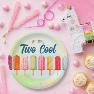 Twee coole Schattigee Popsicles Tweede Verjaardag Papieren Bordje