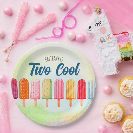Twee coole Schattigee Popsicles Tweede Verjaardag Papieren Bordje (Feest)