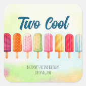 Twee coole Schattigee Popsicles Tweede Verjaardag Vierkante Sticker (Voorkant)
