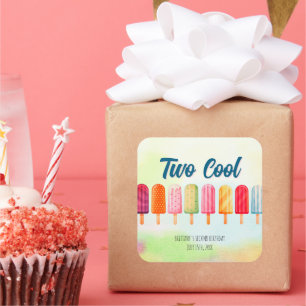 Twee coole Schattigee Popsicles Tweede Verjaardag Vierkante Sticker