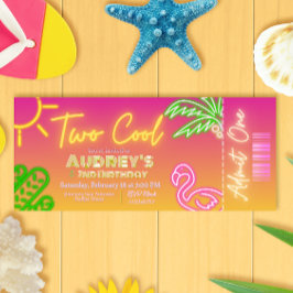 Twee Coole Tropische Roze Neon Zwembadfeest Ticket Kaart