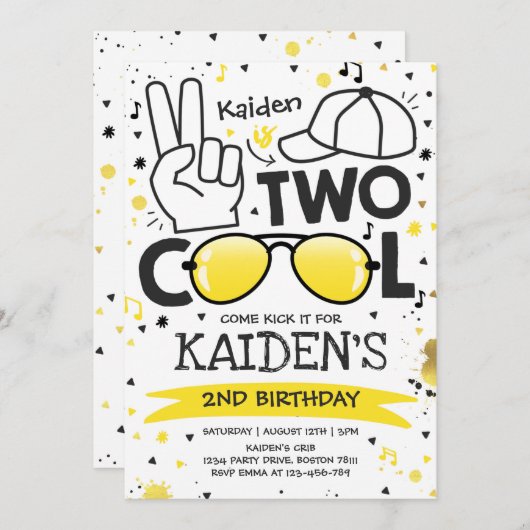 Twee coole verjaardagsfeestje ik ben twee coole 2e kaart (Voorkant / Achterkant)