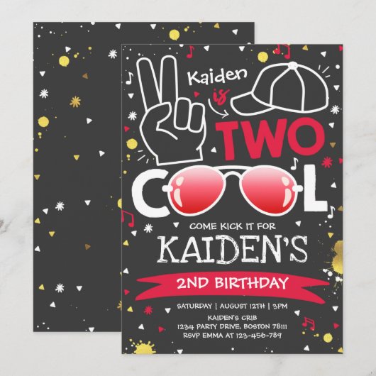 Twee coole verjaardagsfeestje ik ben twee coole 2e kaart (Voorkant / Achterkant)