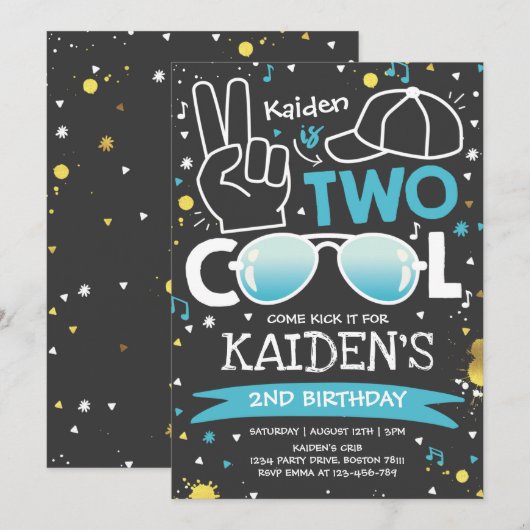 Twee coole verjaardagsfeestje ik ben twee coole 2e kaart (Voorkant / Achterkant)