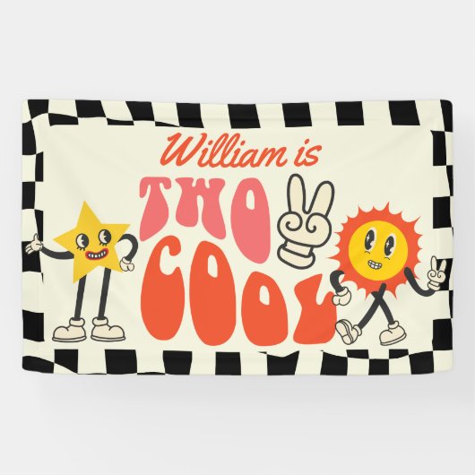 Twee coole verjaardagsfeestje retro verre 2e verja spandoek (Horizontaal)