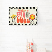 Twee coole verjaardagsfeestje retro verre 2e verja spandoek (Insitu)