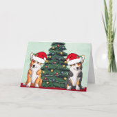 Twee Corgi-kerstbomen hond Santa Hat Cute Feestdagen Kaart (Voorkant)