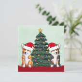 Twee Corgi-kerstbomen hond Santa Hat Cute Feestdagenkaart (Staand voorkant)
