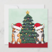 Twee Corgi-kerstbomen hond Santa Hat Cute Feestdagenkaart (Voorkant)