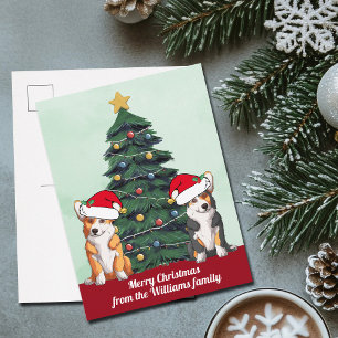 Twee Corgi-kerstboomluiken in Santa Hat Briefkaart