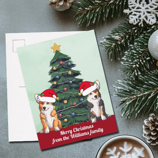 Twee Corgi-kerstboomluiken in Santa Hat Briefkaart