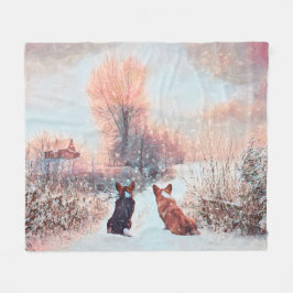 Twee Corgis in de sneeuw Fleece Deken