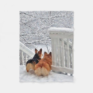 Twee Corgis in de sneeuw Fleece Deken