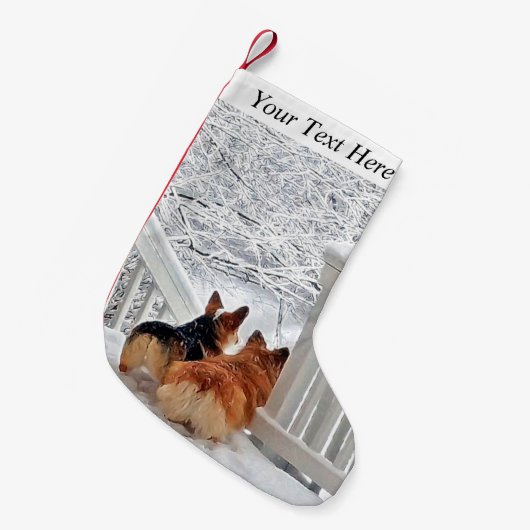 Twee Corgis in de sneeuw Kleine Kerstsok (Voorkant (Hangend))