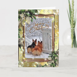 Twee Corgis in de Sneeuw met Lijst Feestdagen Kaart