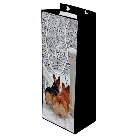 Twee Corgis in de winter Wijn Cadeautas (Achterkant Gekanteld)