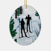 Twee cross-country skiërs keramisch ornament (Rechts)