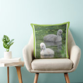 Twee Cute Baby Swans Sluiten Sierkussen op (Stoel)