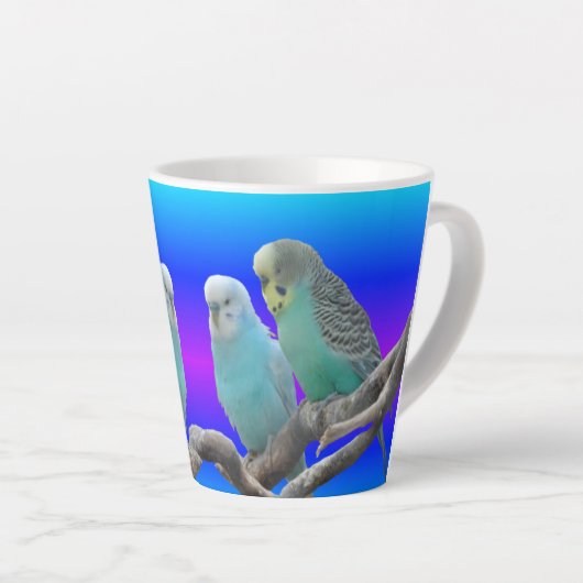 Twee Cute Budgerigar Birds Latte Mok (Rechterhoek)