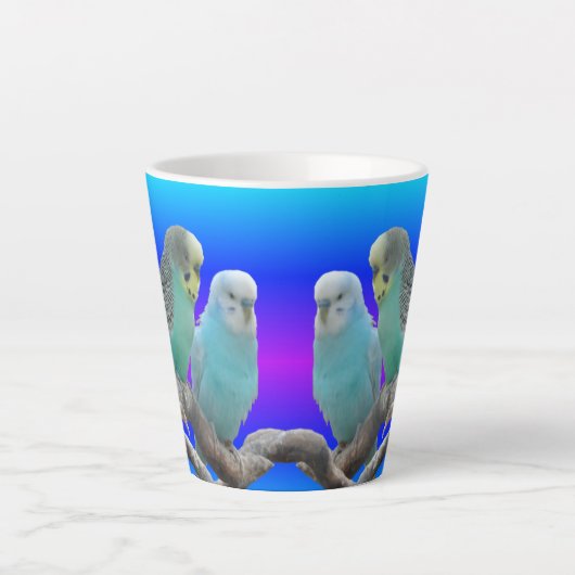 Twee Cute Budgerigar Birds Latte Mok (Voorkant)
