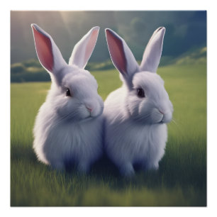 Twee Cute Bunnies in veld Glossy Poster