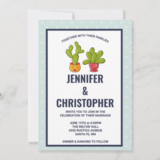 Twee Cute Cactus Illustration Wedding Kaart (Voorkant)
