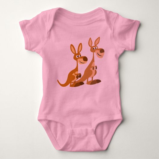 Twee Cute Cartoon Kangaroos Baby Romper (Voorkant)