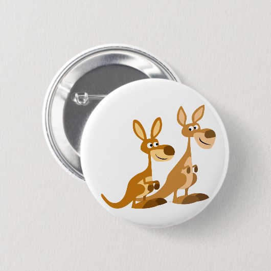 Twee Cute Cartoon Kangaroos Button Badge (Voorkant /achterkant)
