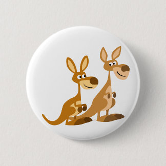 Twee Cute Cartoon Kangaroos Button Badge