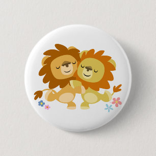 Twee Cute Cartoon Lions Tango Button Badge