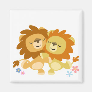 Twee Cute Cartoon Lions Tango Magnet