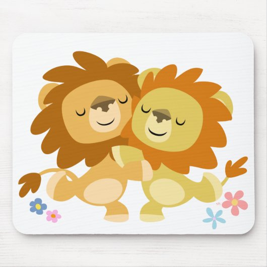 Twee Cute Cartoon Lions Tango Mousepad Muismat (Voorkant)
