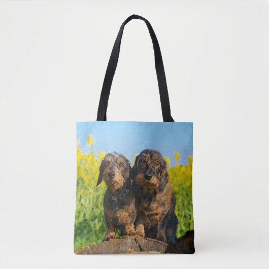 Twee Cute Dachshunds Dogs Dackel Friends Pet Foto Tote Bag (Voorkant)