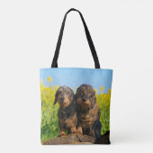 Twee Cute Dachshunds Dogs Dackel Friends Pet Foto Tote Bag (Achterkant)